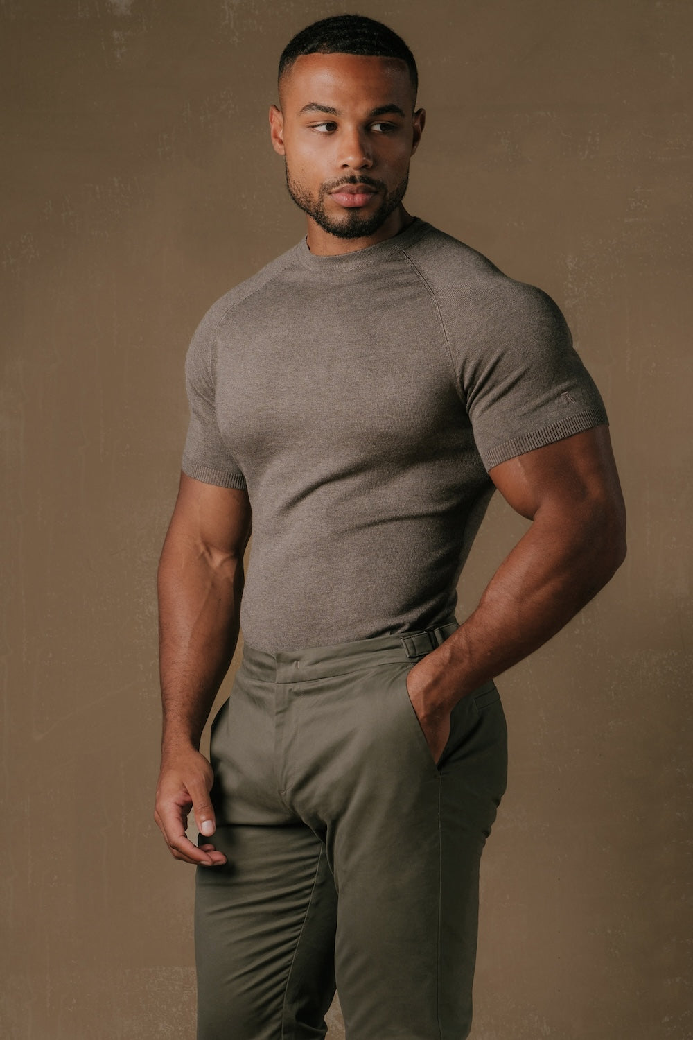 Fine Gauge Knitted T-Shirt in Mocha - TAILORED ATHLETE - USA
