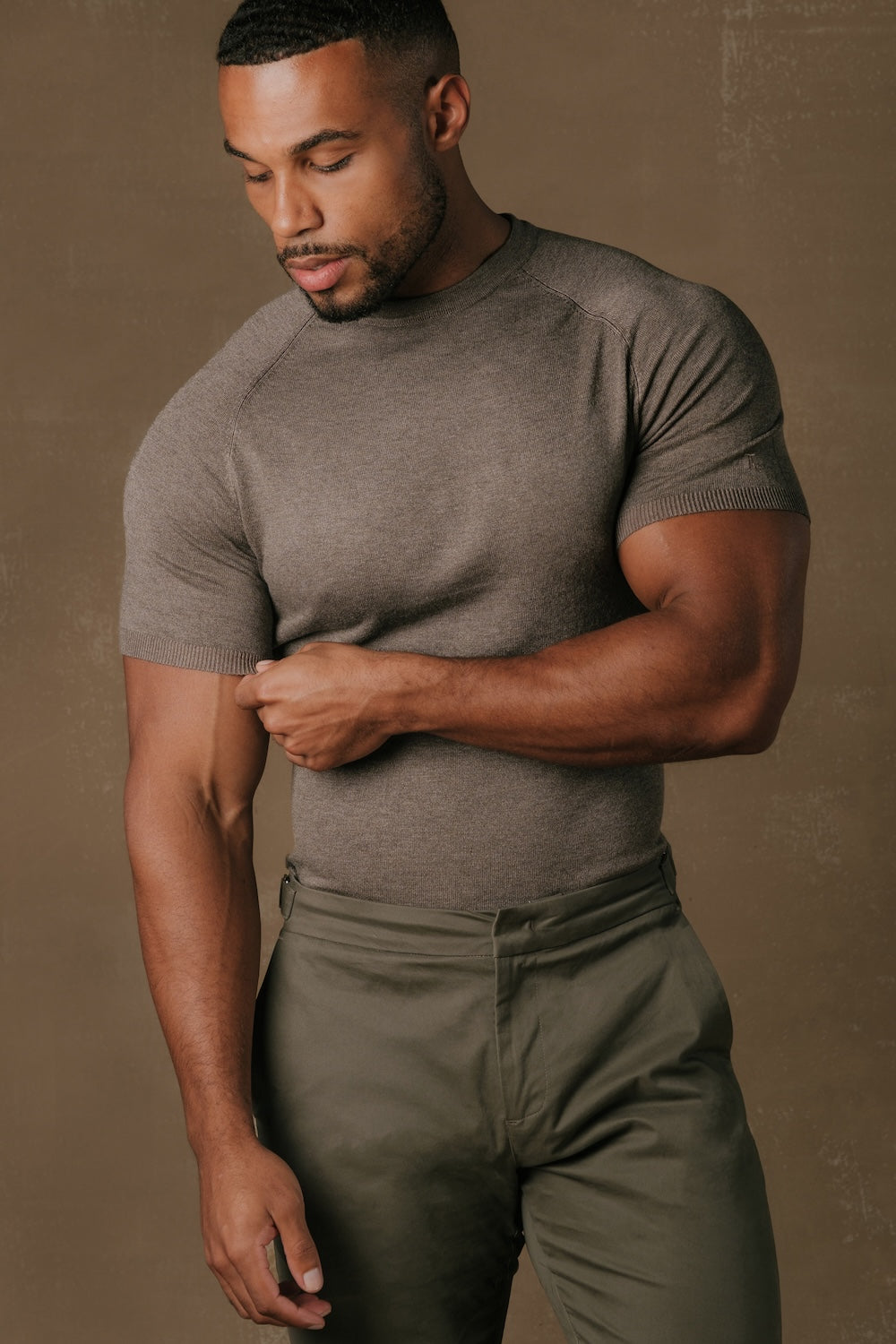 Fine Gauge Knitted T-Shirt in Mocha - TAILORED ATHLETE - USA