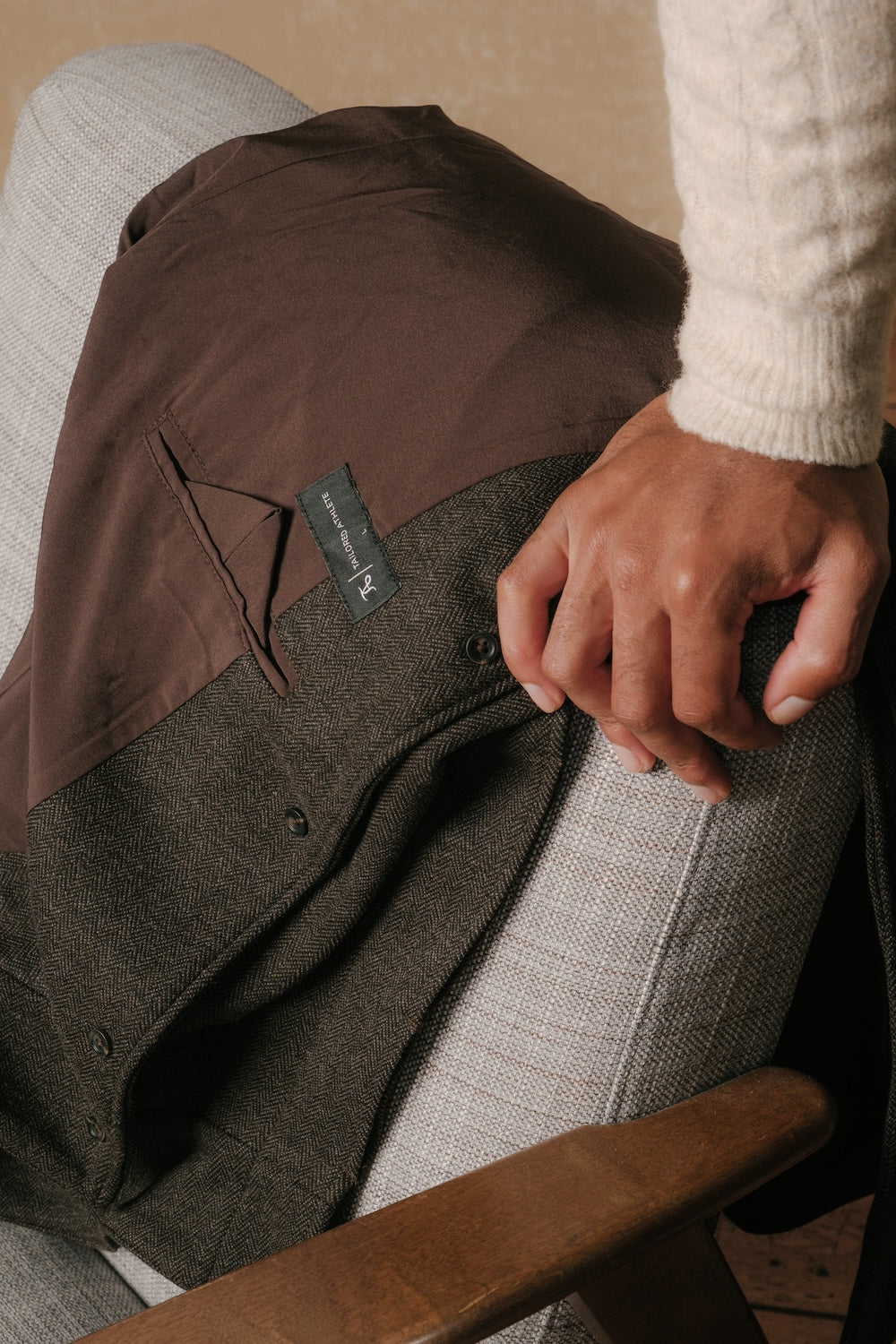 Herringbone Funnel Neck Overcoat in Mocha - TAILORED ATHLETE - USA