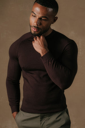 Extra Fine Merino Wool Crew Neck Sweater in Dark Bordeaux - TAILORED ATHLETE - USA