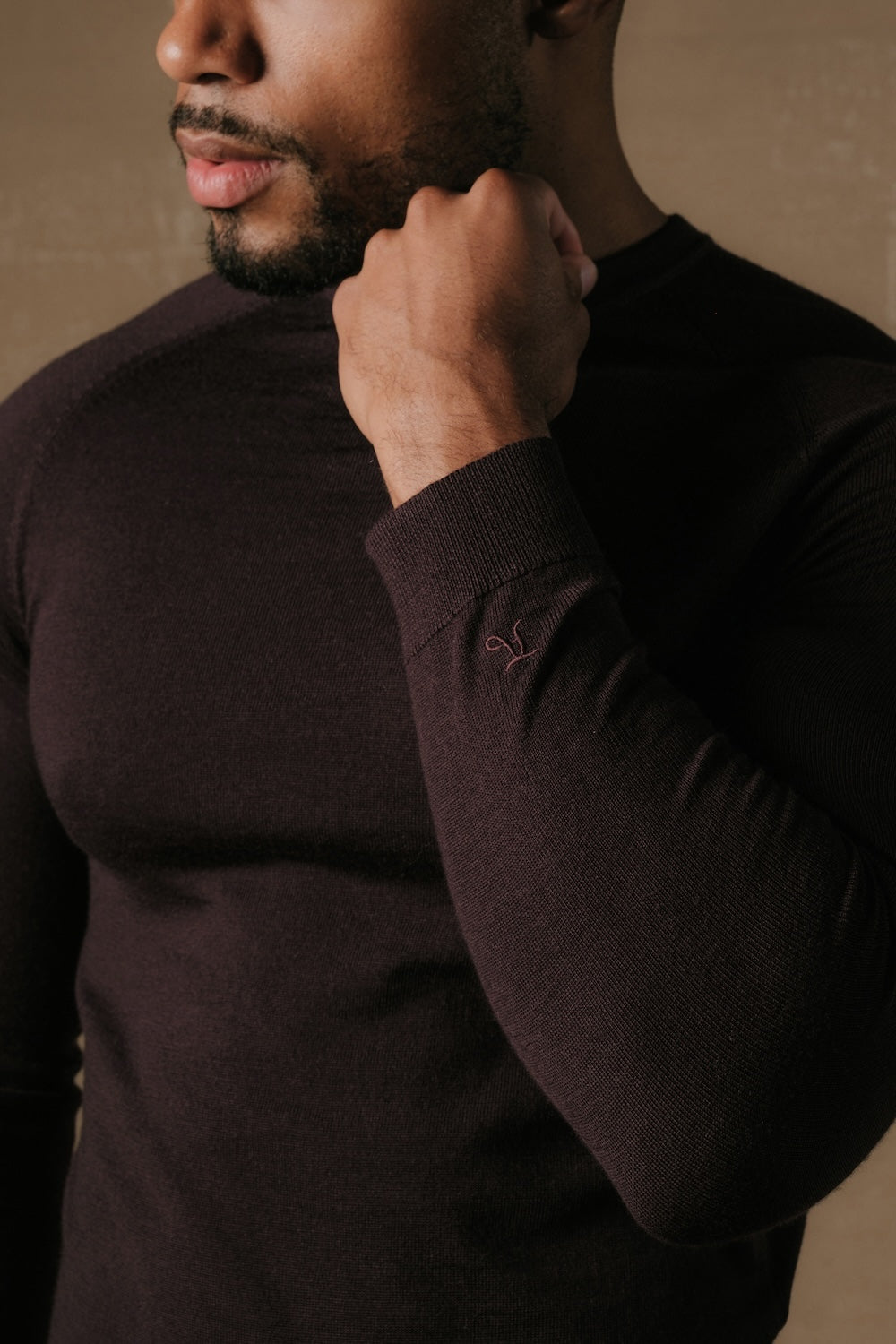 Extra Fine Merino Wool Crew Neck Sweater in Dark Bordeaux - TAILORED ATHLETE - USA