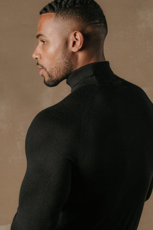 Extra Fine Merino Wool Roll Neck Sweater in Black - TAILORED ATHLETE - USA