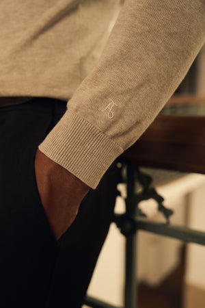 Pure Cotton Knitted Crew Neck Sweater in Neutral Marl