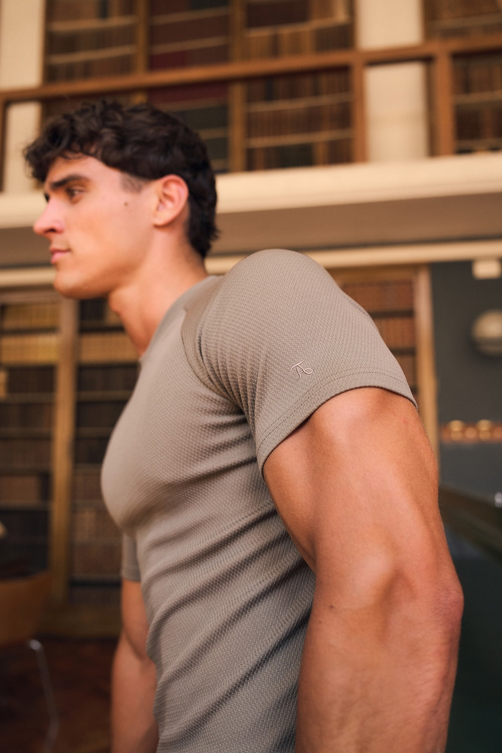 Textured Jersey T-Shirt in Taupe