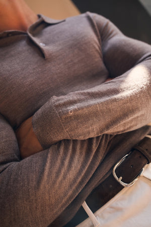 Extra Fine Merino Wool Polo Shirt in Mocha Marl