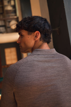 Extra Fine Merino Wool Polo Shirt in Mocha Marl