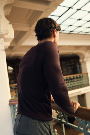 Extra Fine Merino Wool Crew Neck Sweater in Dark Bordeaux