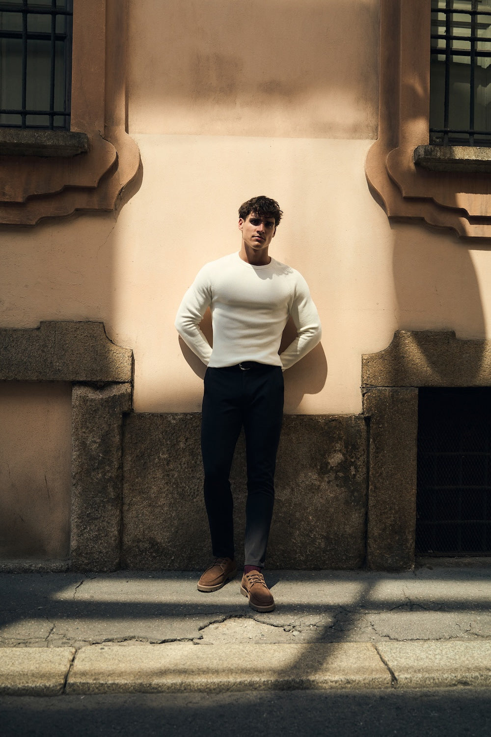 Pure Cotton Knitted Textured Crew Neck Sweater in Winter White