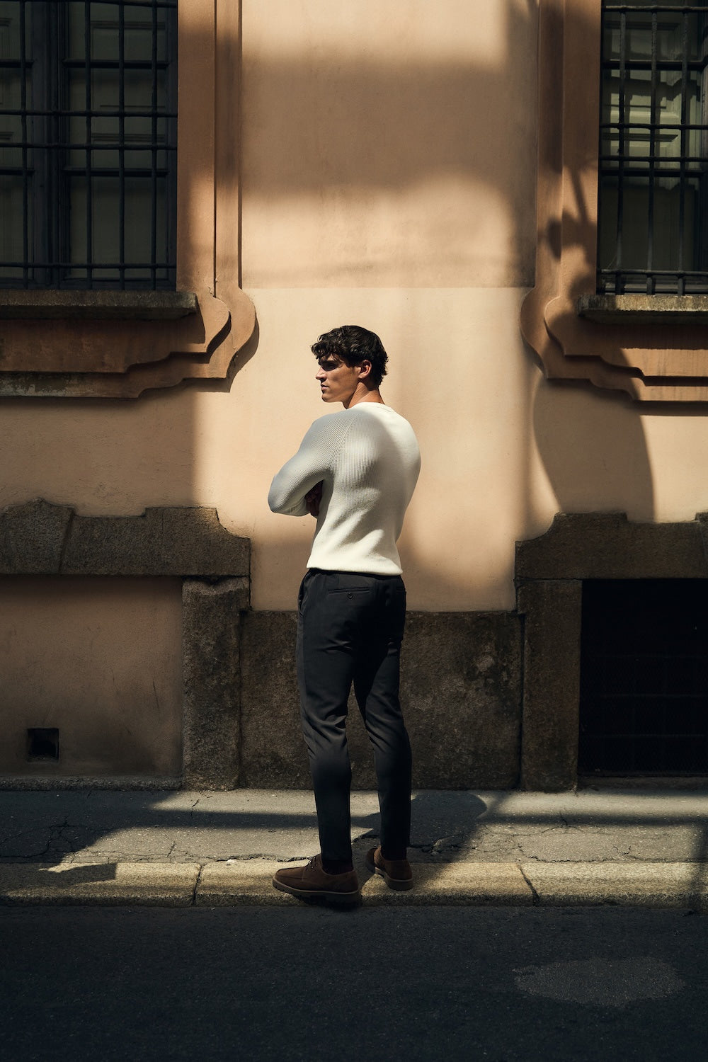 Pure Cotton Knitted Textured Crew Neck Sweater in Winter White