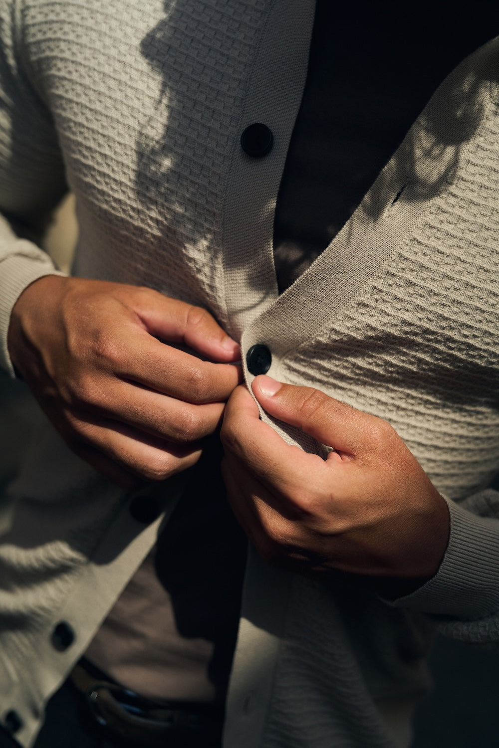 Square Textured Knitted Shirt in Stone