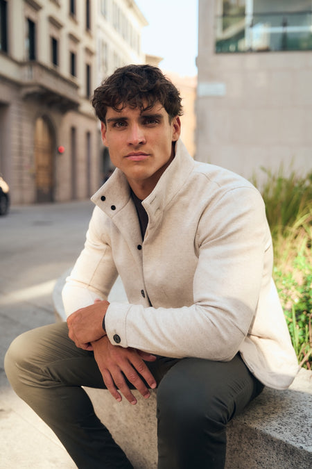 Funnel Neck Short Jacket in Stone