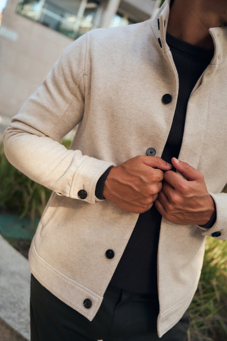 Funnel Neck Short Jacket in Stone