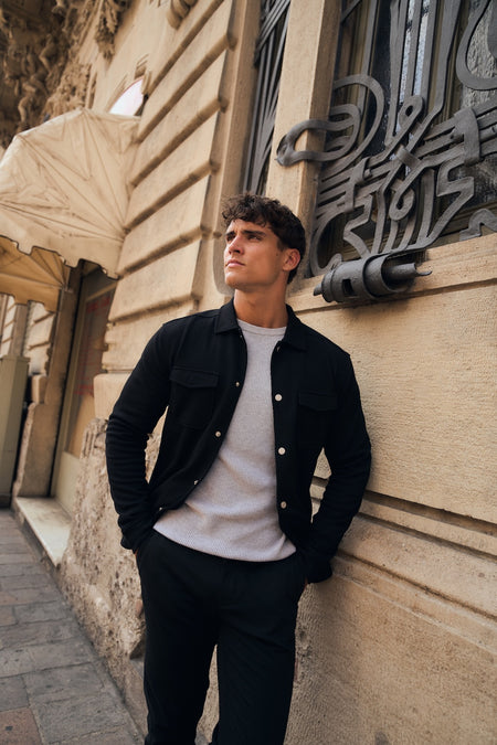Twill Jersey Shacket in Black