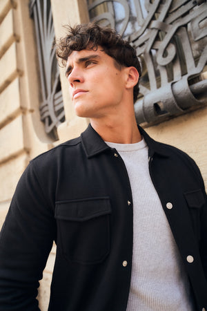 Twill Jersey Shacket in Black