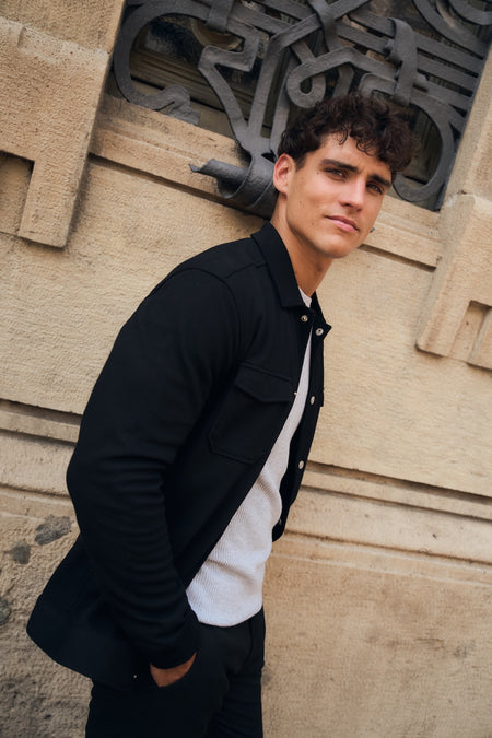 Twill Jersey Shacket in Black