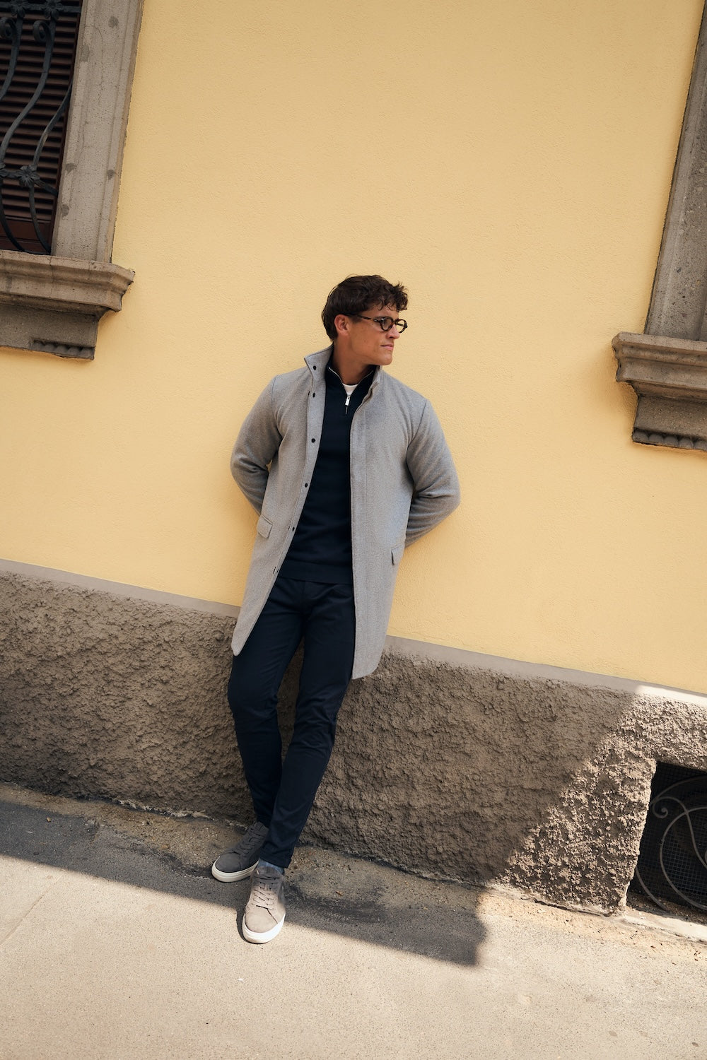 Funnel Neck Overcoat in Mid Grey Marl