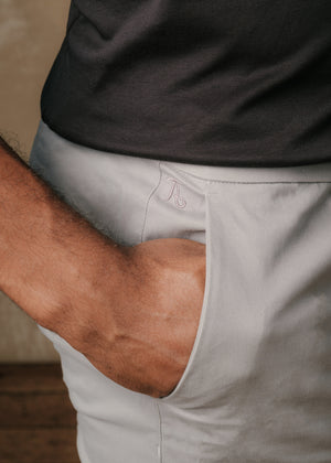Athletic Fit Cotton Stretch Chino Pants in Pale Grey
