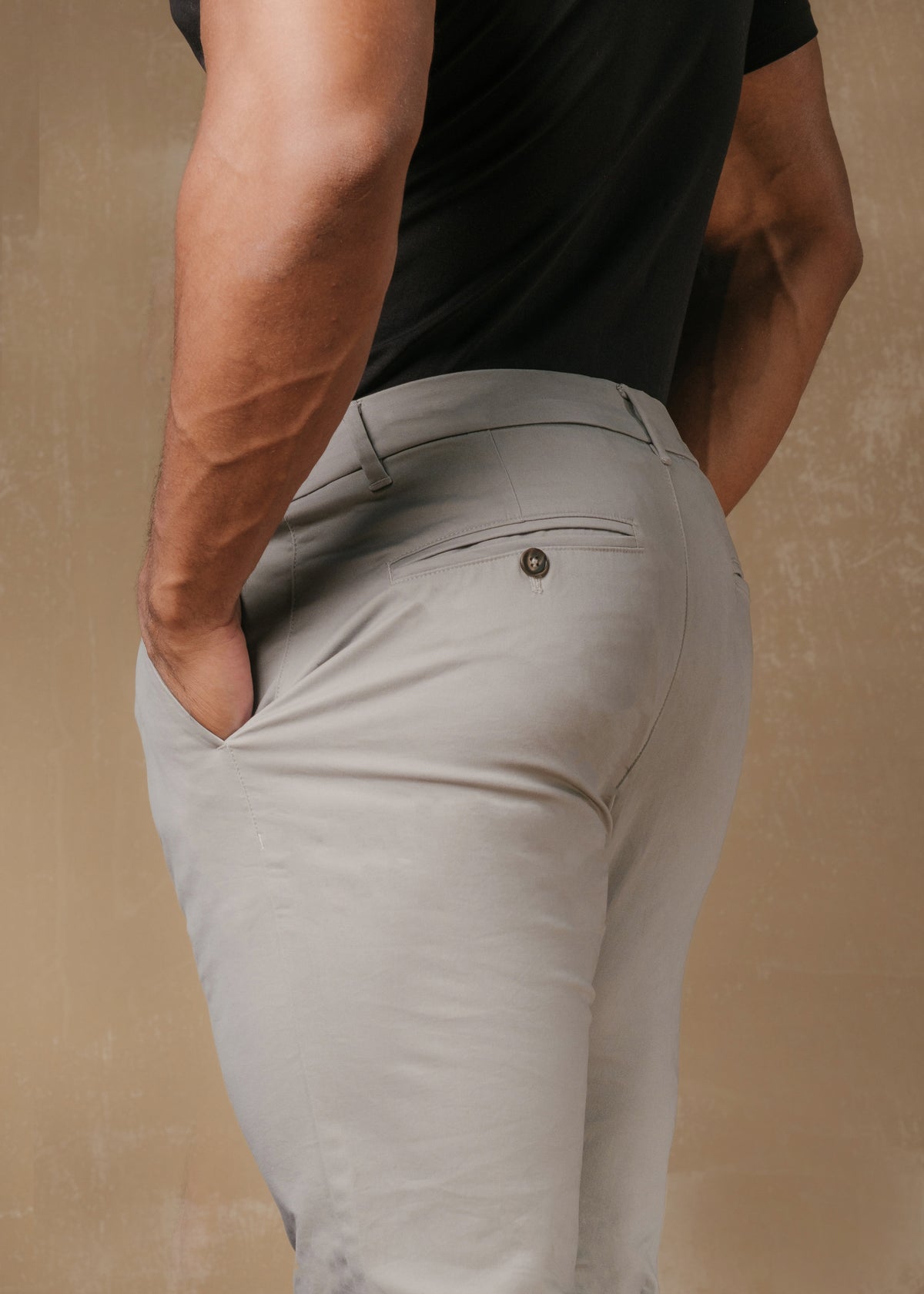 Athletic Fit Cotton Stretch Chino Pants in Pale Grey