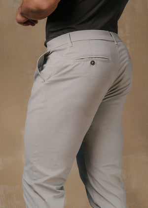 Athletic Fit Cotton Stretch Chino Pants in Pale Grey