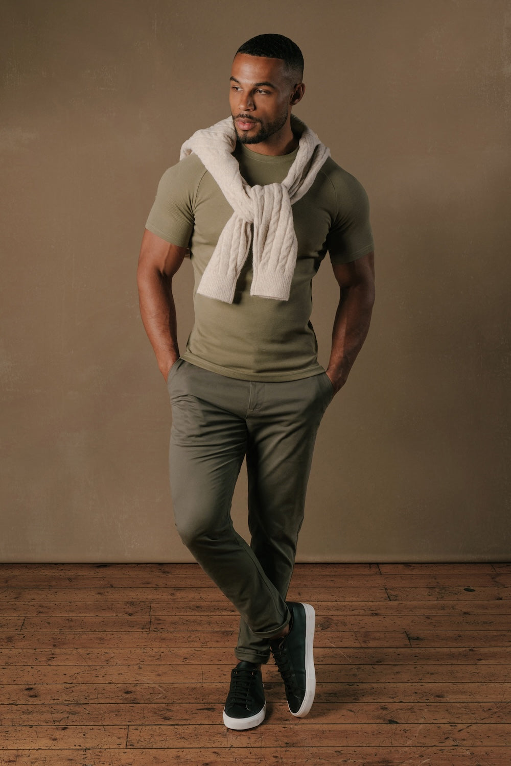 Textured Jersey T-Shirt in Khaki - TAILORED ATHLETE - USA