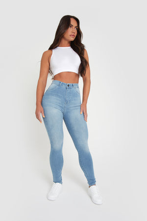 High Waisted Jeans in Light Blue - TAILORED ATHLETE - USA