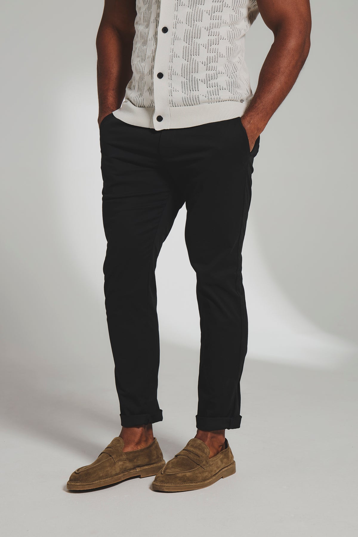 Athletic Fit Cotton Stretch Chino Pants in Black