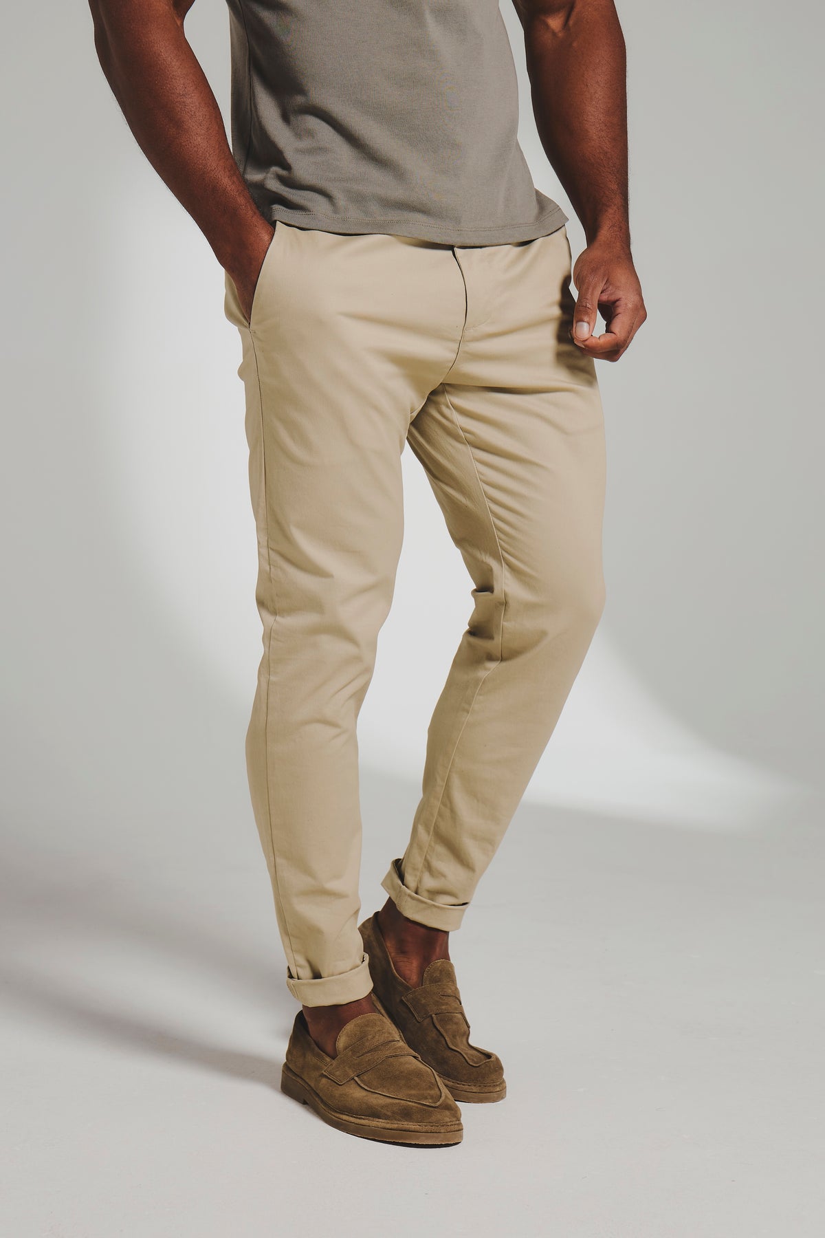 Athletic Fit Cotton Stretch Chino Pants in Stone