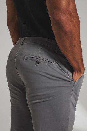 Athletic Fit Cotton Stretch Chino Pants in Dark Grey