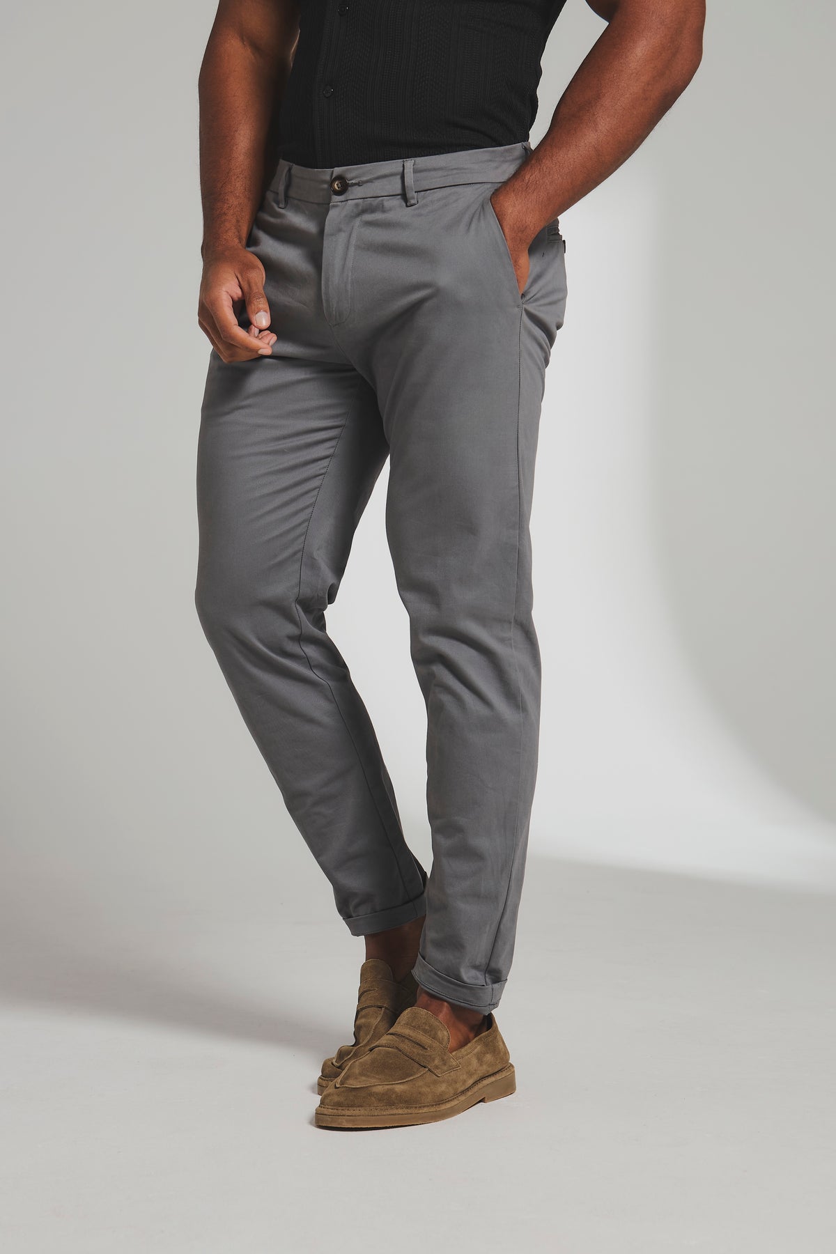 Athletic Fit Cotton Stretch Chino Pants in Dark Grey