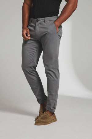 Athletic Fit Cotton Stretch Chino Pants in Dark Grey