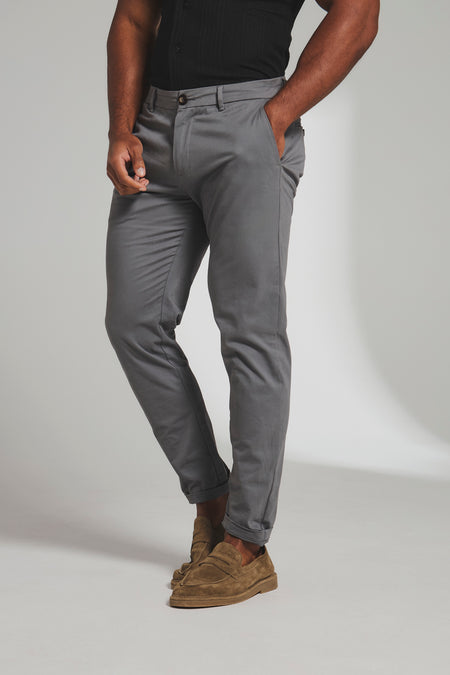 Athletic Fit Cotton Stretch Chino Pants in Dark Grey
