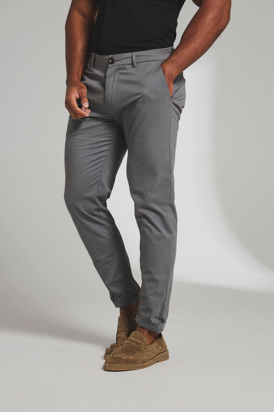 Athletic Fit Cotton Stretch Chino Pants in Dark Grey
