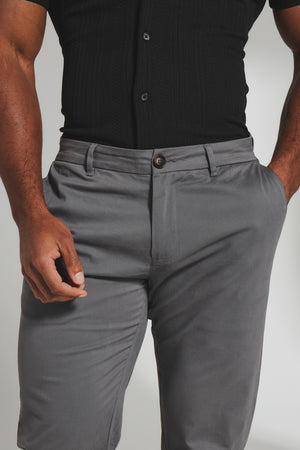 Athletic Fit Cotton Stretch Chino Pants in Dark Grey