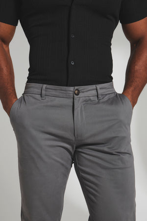 Athletic Fit Cotton Stretch Chino Pants in Dark Grey