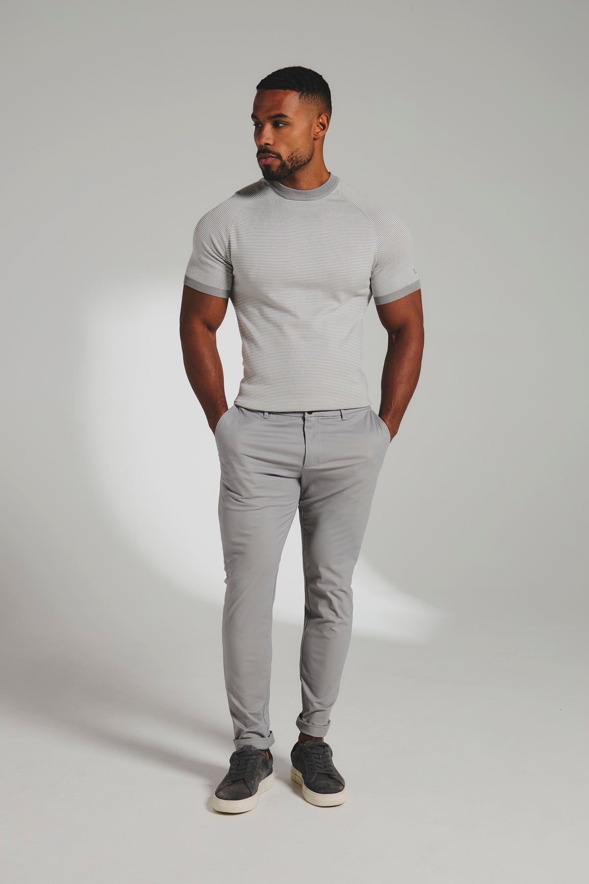 Athletic Fit Cotton Stretch Chino Pants in Pale Grey
