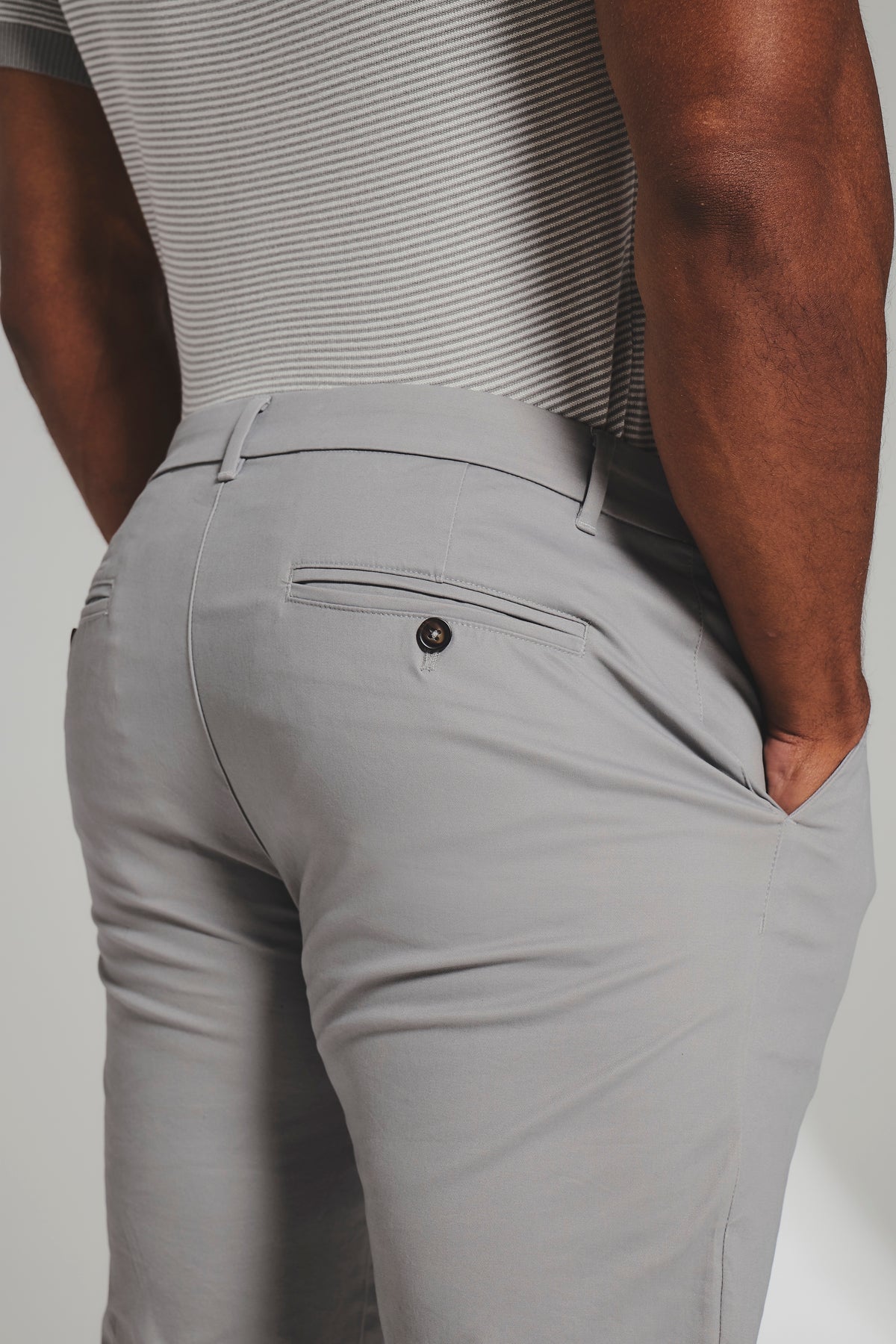 Athletic Fit Cotton Stretch Chino Pants in Pale Grey