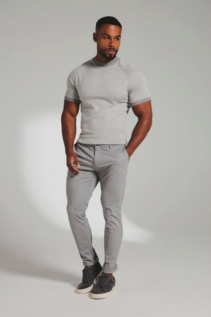 Athletic Fit Cotton Stretch Chino Pants in Pale Grey