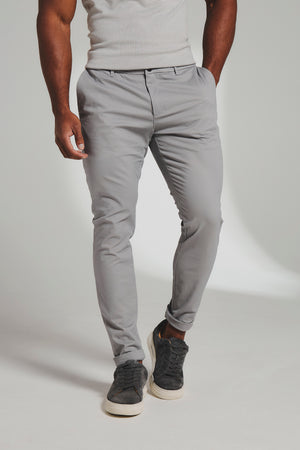 Athletic Fit Cotton Stretch Chino Pants in Pale Grey