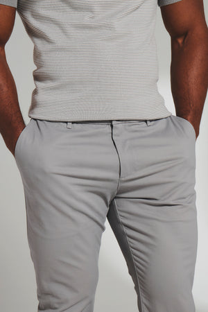 Athletic Fit Cotton Stretch Chino Pants in Pale Grey