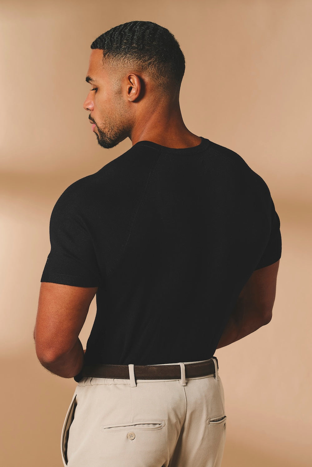 Fine Gauge Knitted T-Shirt in Black - TAILORED ATHLETE - USA
