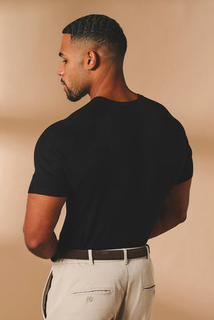 Fine Gauge Knitted T-Shirt in Black - TAILORED ATHLETE - USA