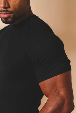 Fine Gauge Knitted T-Shirt in Black - TAILORED ATHLETE - USA