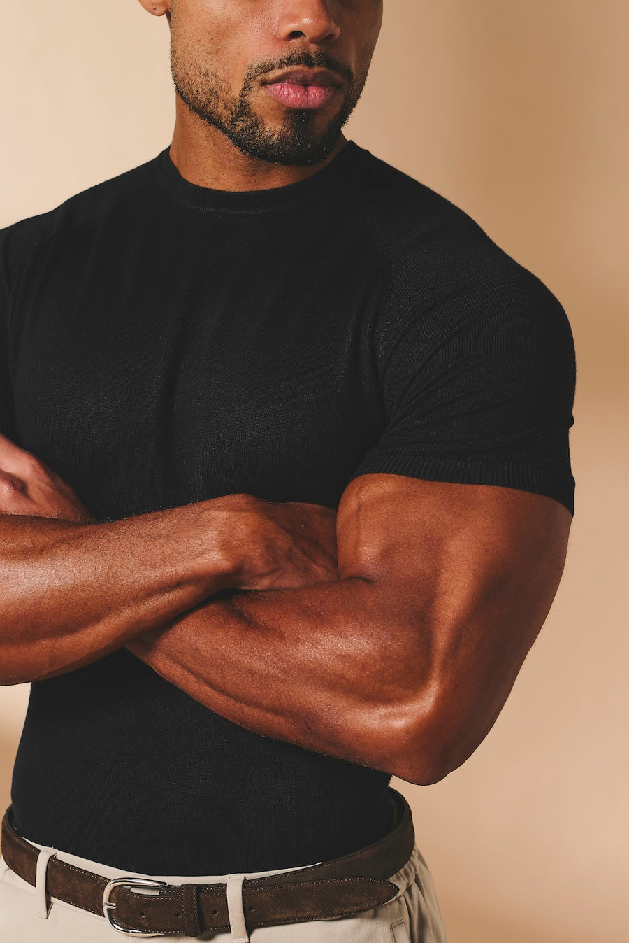 Fine Gauge Knitted T-Shirt in Black - TAILORED ATHLETE - USA