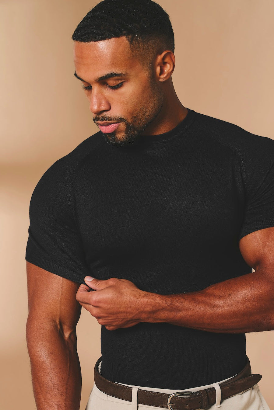 Fine Gauge Knitted T-Shirt in Black - TAILORED ATHLETE - USA