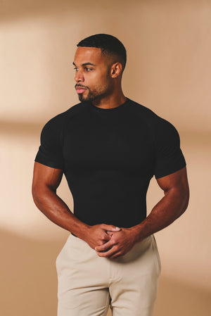Fine Gauge Knitted T-Shirt in Black - TAILORED ATHLETE - USA