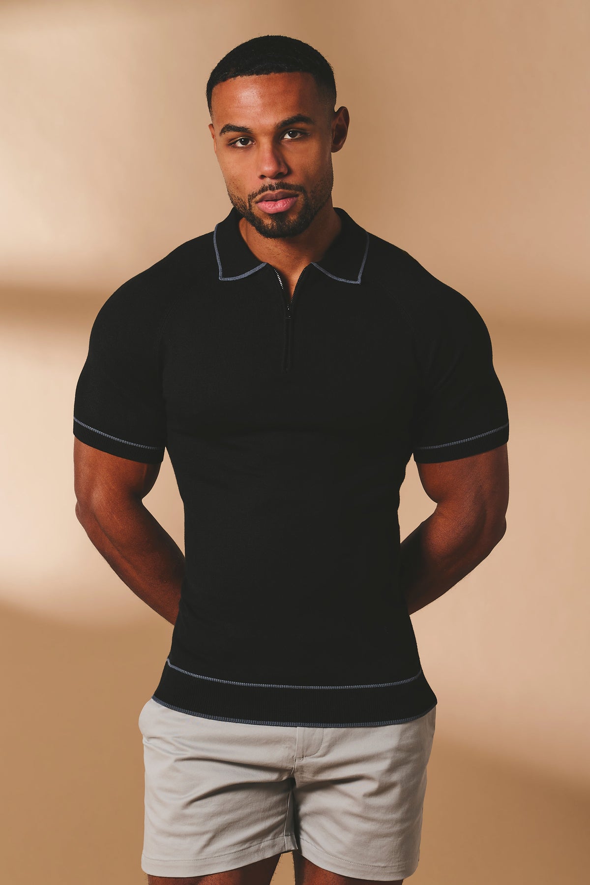 トップス ALTERRAIN FUSIONKNIT POLO SHIRT L Tipped Knitted Zip Neck Polo Shirt in Black
