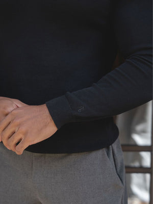 Open Collar Knitted Polo Shirt in Black
