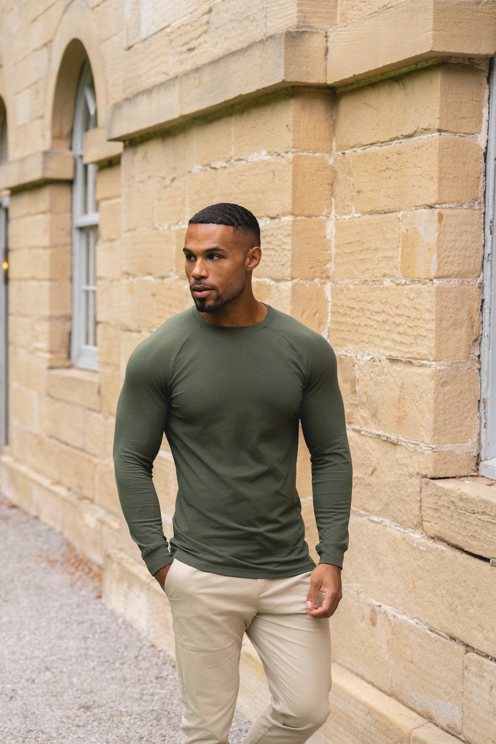 Athletic Fit Long Sleeve T-Shirt in Khaki - TAILORED ATHLETE - USA