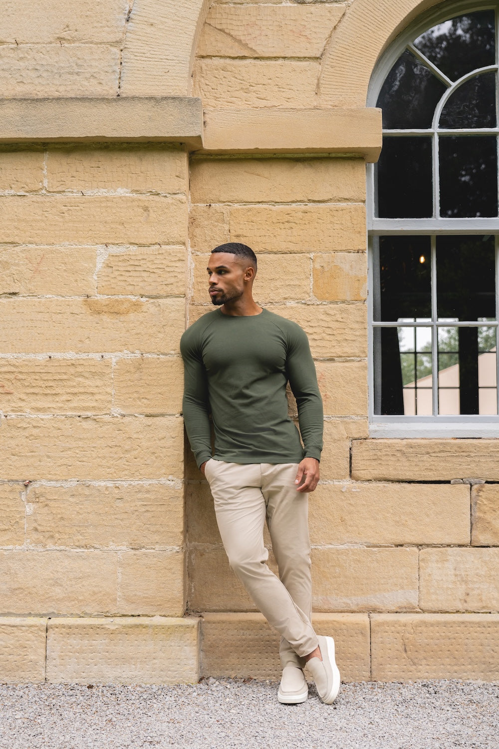 Athletic Fit Long Sleeve T-Shirt in Khaki - TAILORED ATHLETE - USA
