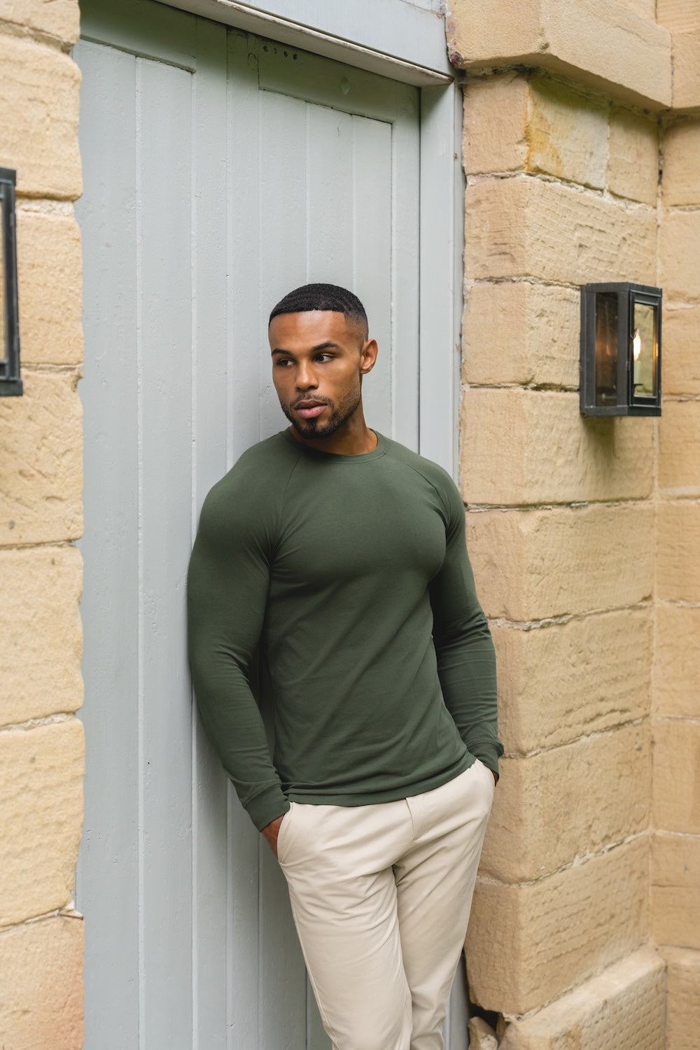 Athletic Fit Long Sleeve T-Shirt in Khaki - TAILORED ATHLETE - USA